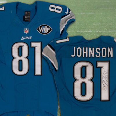 Calvin Johnson Signed Detroit Game Worn Jersey Photo-Matched To Win